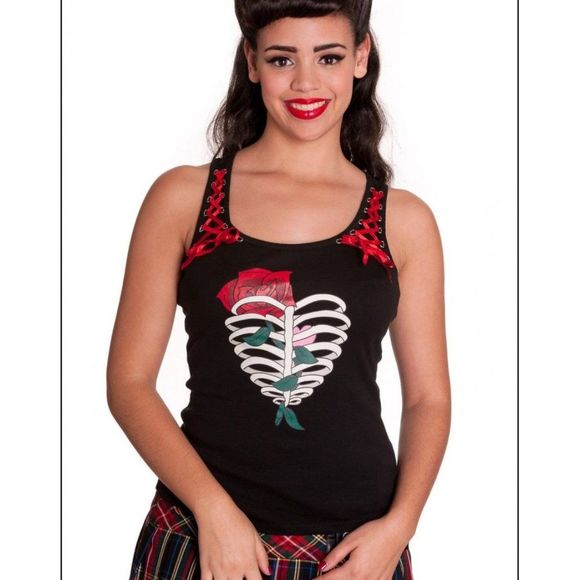 Hell Bunny Rib cage Rose Heart Ribbon Top - Picture 1 of 3